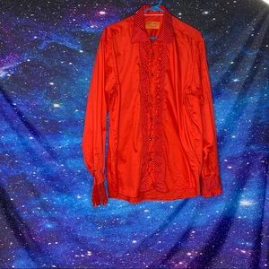 Christian Couture-Red Button Up Long Sleeve Top XL